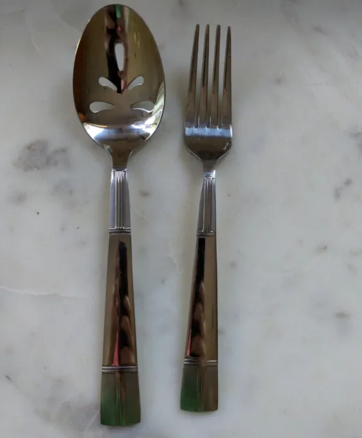 Towle Flatware Serving Slotted Spoon and Somewhat Large Fork Silverware Pieces