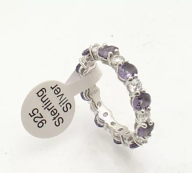 Oval Purple Round CZ Eternity Band Ring Anti-Tarnish 925 Sterling Silver