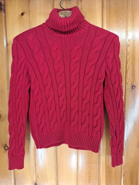 Lauren Ralph Lauren Sweater Womens Large Petite Red Cable Knit Cotton Turtleneck