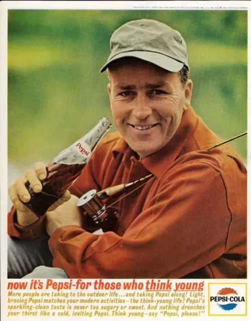 1963 PEPSI Cola Soda Bottle Vintage Print Ad Man Fishing