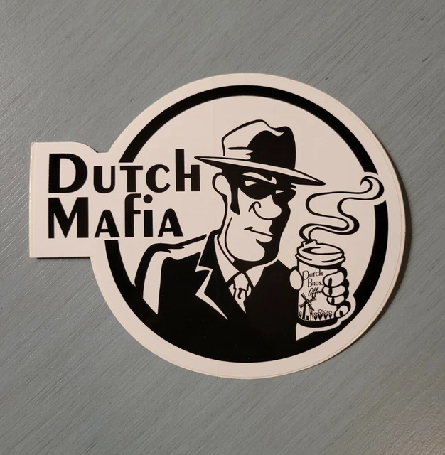 DUTCH BROS STICKER Mafia Man Rare Older Style Black White Cup with