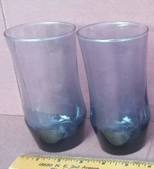 Set Of 2 Apollo Dusky Blue Flat Tumbler Glasses By Libbey Glass Company