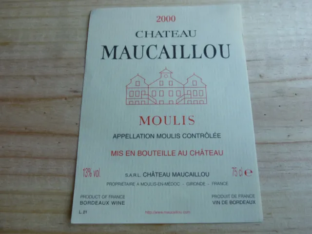 étiquette vin Chateau Maucaillou 2000 Moulis Medoc wine label Bordeaux
