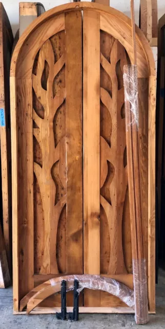Rustic reclaimed lumber arched double door solid wood hand carved pre hung TREE