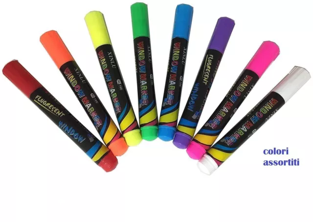 8 Pennarelli Gesso Liquido Colori Brillanti Fluo Per Lavagne Finestre Vetri lin