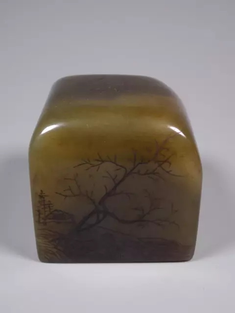 Qing Dynasty Shoushan stone frozen stone carved landscape poems