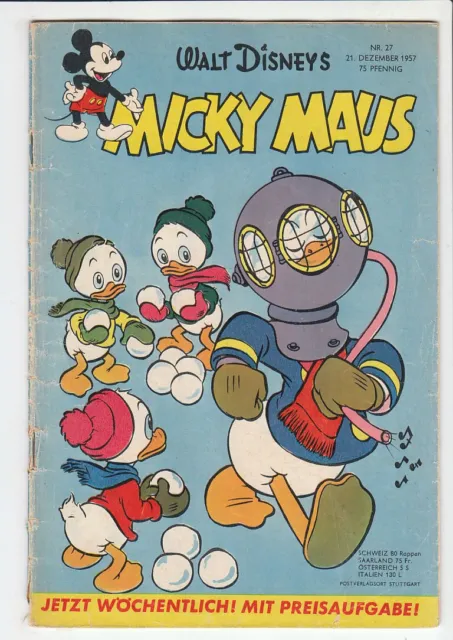 Micky Maus 1957 Nr. 27 altes Original Heft in mäßigen Zustand !