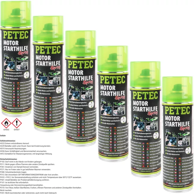 6x500ml PETEC MOTOR STARTHILFE SPRAY KALTSTARTMITTEL KALTSTARTHILFE STARTERSPRAY