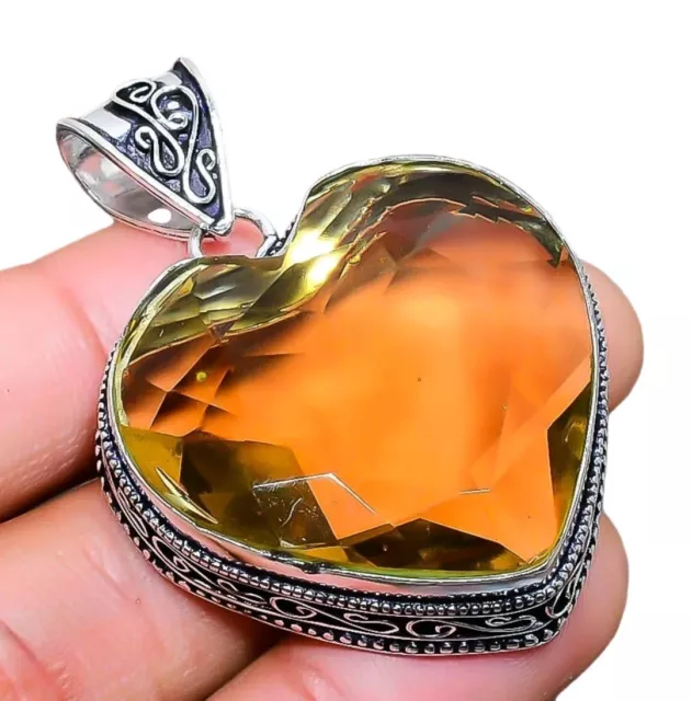 AAA+ Citrine Gemstone Handmade 925 Sterling Silver Jewelry Heart Cut Pendant