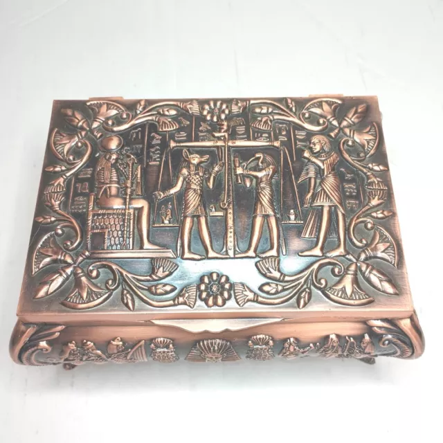 Beautiful Egyptian Copper Wash Pewter Jewelry Or Trinket Box Built-Solid Sturdy