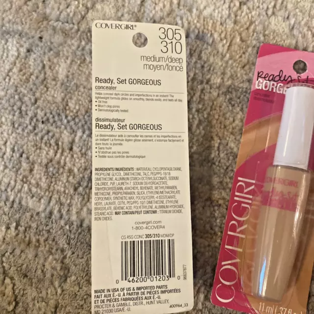 (2PKs) COVERGIRL "Ready, Set Gorgeous" Oil-Free Concealer 305-310 Medium/Deep 2