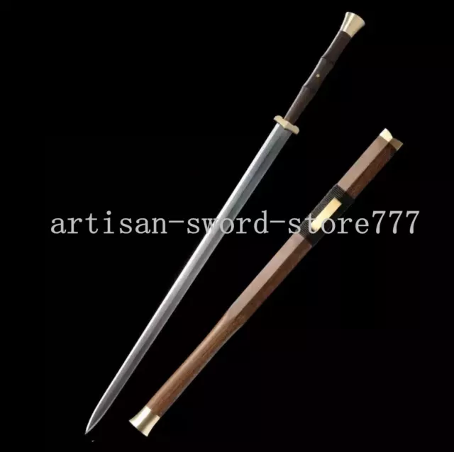 Handmade Rosewood Chinese Sword Han Jian Long Damascus Folded Steel Blade Sharp