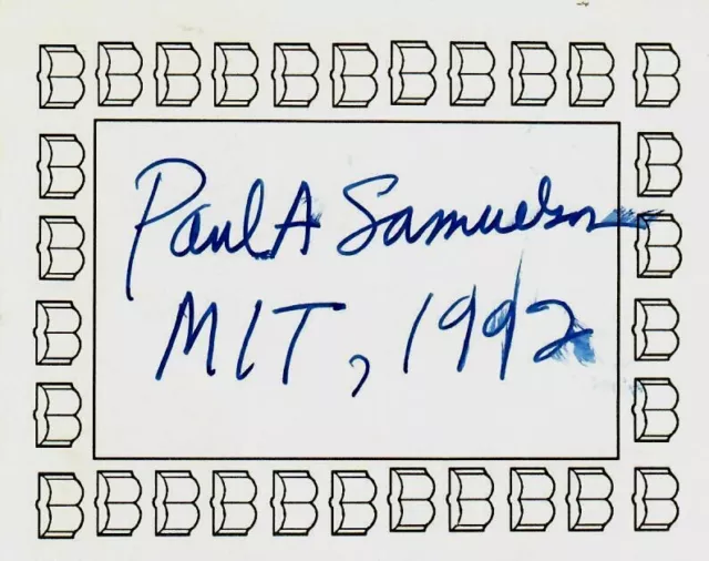 "Nobel Prize in Economics" Paul Samuelson Hand Signed 3X4 Card JG Autographs COA