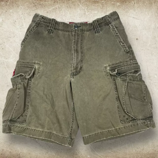 VTG Y2K Abercrombie & Fitch Cargo Utility Shorts Size 31 Olive Green Distressed
