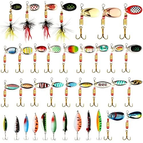 100 Pcs Fishing Lures Spinner Baits Metal Trout Lures Fishing Spinners and Sp...