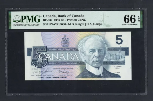 Canada 5 Dollars 1986 BC-56e Uncirculated Graded 66