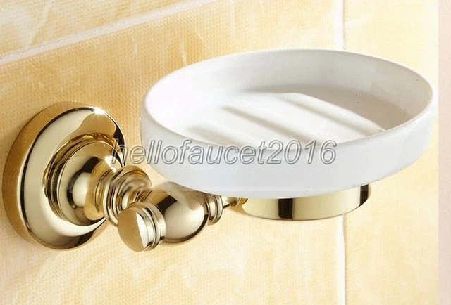Bathroom Accessory Wall Mounted Gold Color Brass Ceramics Soap Dish Holder