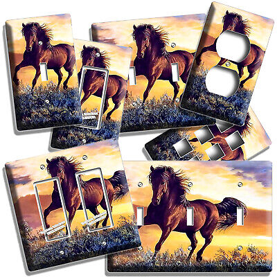 Wild Horse Brown Mustang Runs Sunrise Light Switch Outlet Wall Plates Room Decor