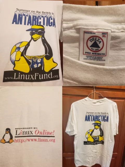 VTG 90's Linux Fund Tux The Penguin Antarctica Open Source IT Hacker T-Shirt XL