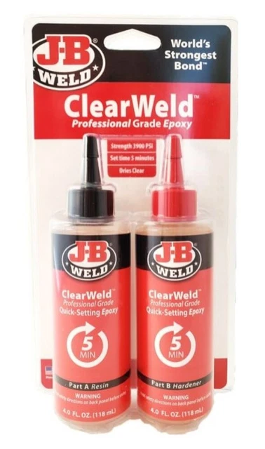J-B Weld 50240 ClearWeld Pro Grade Epoxy, 3900 PSI Tensile Strength 8oz., 2-Pack