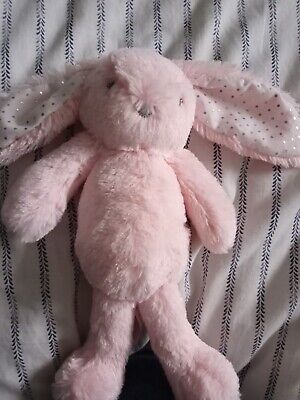 Tesco F&F pink bunny rabbit soft toy plush hug baby comforter silver spots ears