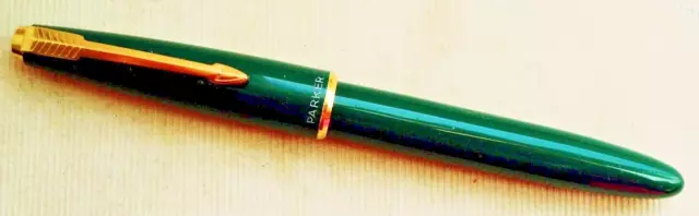 PARKER " NEW SLIMFOLD " FOUNTAIN PEN in GREEN; 14 Kt.Nib! FULL WORKING!