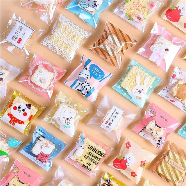 100Pcs 7x7cm Small Plastic Cartoon Self-Adhesive Bakery Cookie Snack Candy Bags