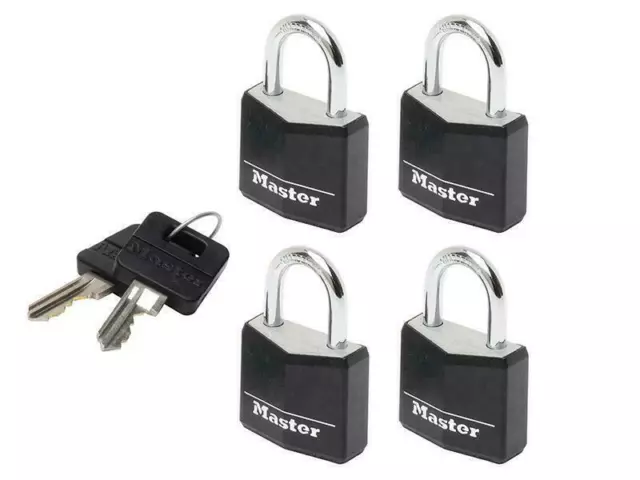 Master Lock Aluminium Black Vinyl Cover 20Mm Padlock 3-Pin - Keyed Alike X 4 MLK