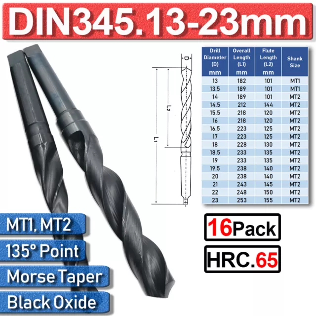 Morse Taper Drill Bit Hardened HSS DIN345 13-23mm MT1 MT2 Metal Twist Drilling