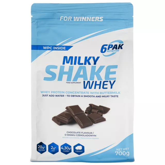 6PAK Protein-Ergänzung Milky Shake Whey, Schokolade, 700 g