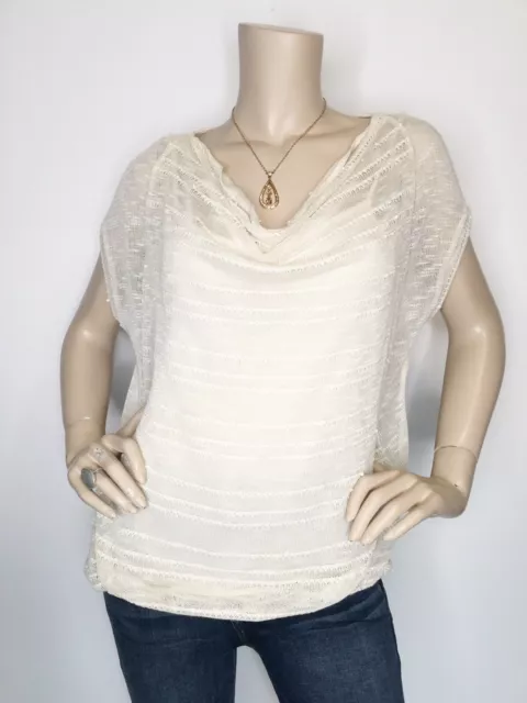 Ella Moss XS Sheer Ivory Cowl Neck Short Sleeve Top Shirt Blouse Lined