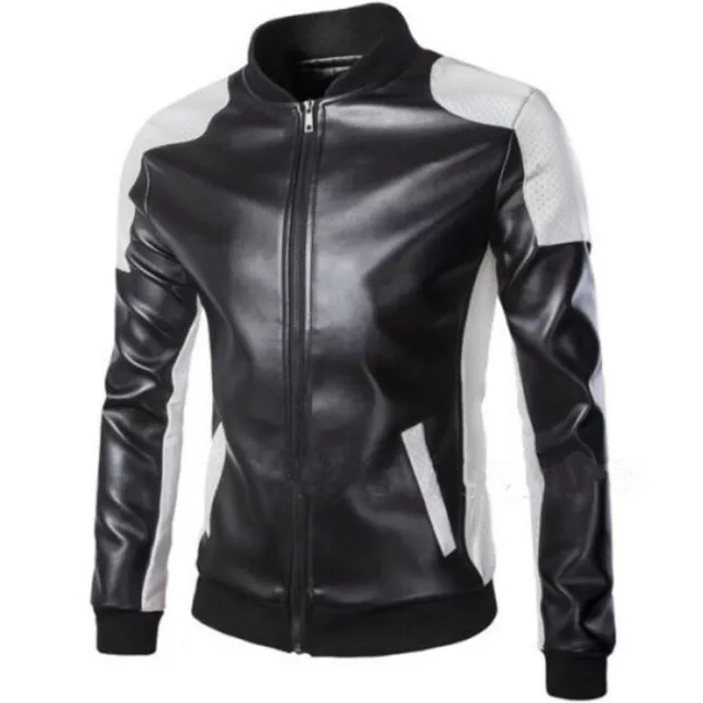 Hombre Acolchado Negro Piel de Oveja Chaqueta Auténtica Cremallera Biker Moto