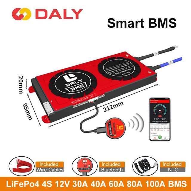BMS Daly 4S 12V 100A Pour Batterie LiFePO4 - Système Gestion Batterie étanche - Neuf
