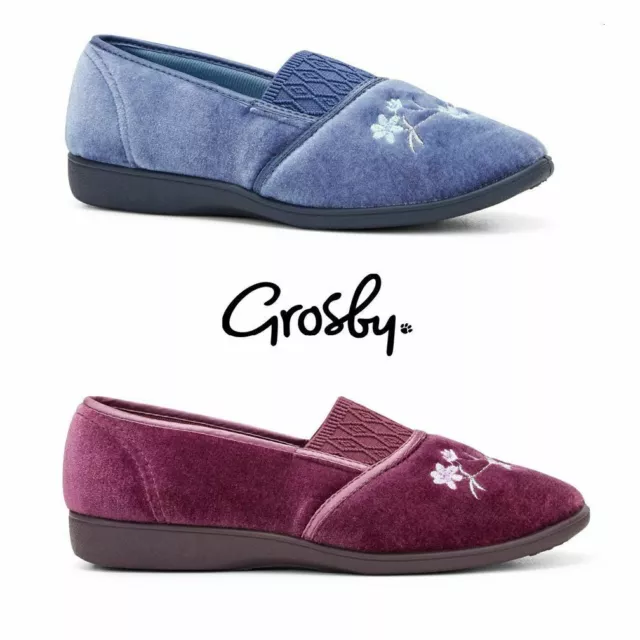 Womens Grosby Sasha Slippers Ladies Mid Blue Heather Shoes Slip On Flats