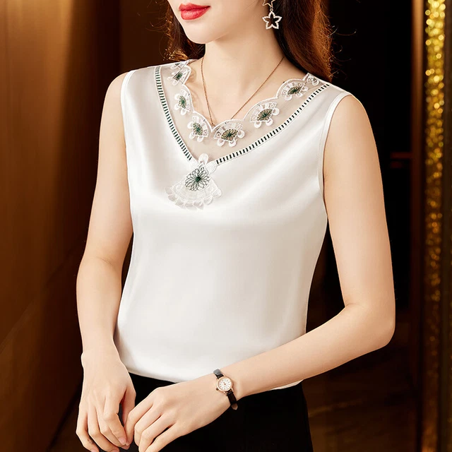 Débardeur Femme En Satin Effet Soie - Sans Manches, Col Swing, Toutes Occasions, Neuf Avec étiquettes