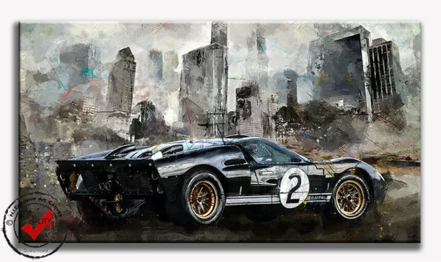 Ford Gt40 Bild Leinwand Bilder Sport Auto Rennwagen Wandbild Kunstdruck Deko Art 3