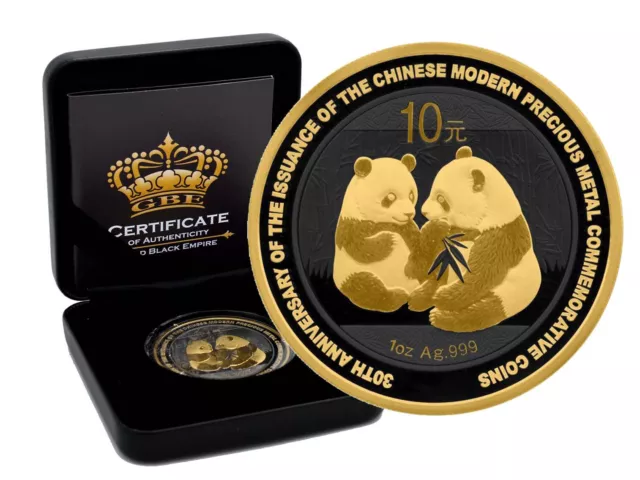 10 Yuan Silber China Panda 2009 Jubiläumsausgabe Gold Black Empire Edition