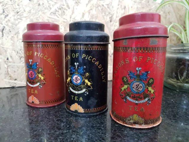 3x JACKSONS OF PICCADILLY Tea Vintage Style TIN CAN Storage Canister 11x5.5cm