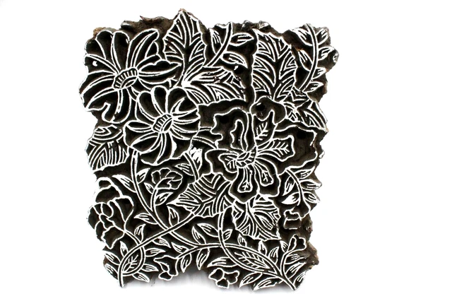 Sello de bloque Estampado de madera Estampado floral Vintage Estampado de...