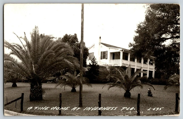 RPPC Vintage Postcard - Florida - A Fine Home at Inverness Palm Trees