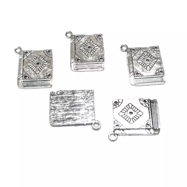 Metal Alloy Book Pendants Antique Silver 26mm Pack Of 5