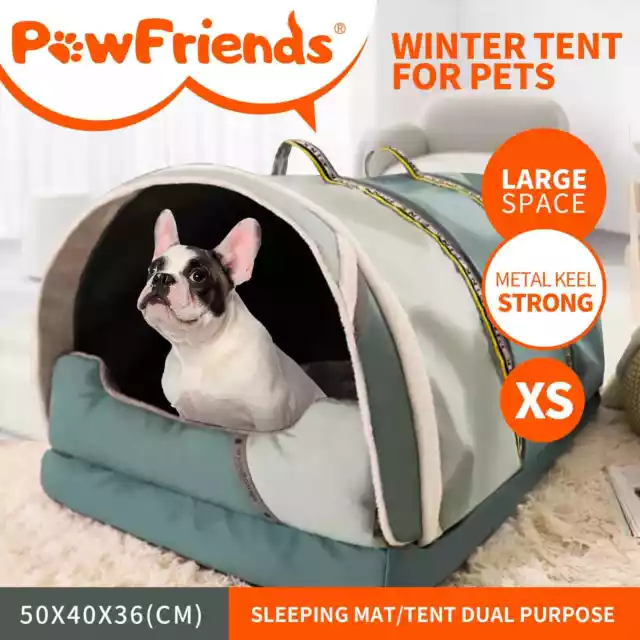 XS Warm Pet Dog Cat Bed Kennel Soft Washable Portable House Tent Green