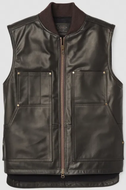 FILSON WOOL LINED Leather Work Vest Brown, Men's XS NWT MSRP $1095 Made ...