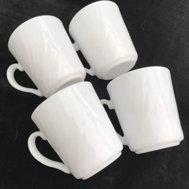 Arcopal tea/coffee mugs x 4, small, swirl pattern, milk glass, France, vintage