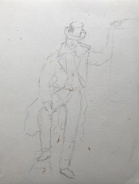 Dibujo Esbozo Studie de Pie Mann Con Frac Y Cilindro 30 X 40CM