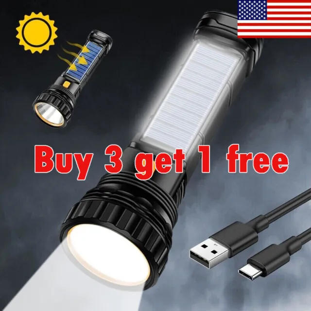 Bright LED Tactical Flashlight USB Rechargeable Light Outdoor Camping Torch Lamp