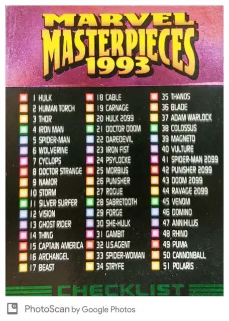 1993 SkyBox Marvel Masterpieces Trading Card Singles - You Pick
