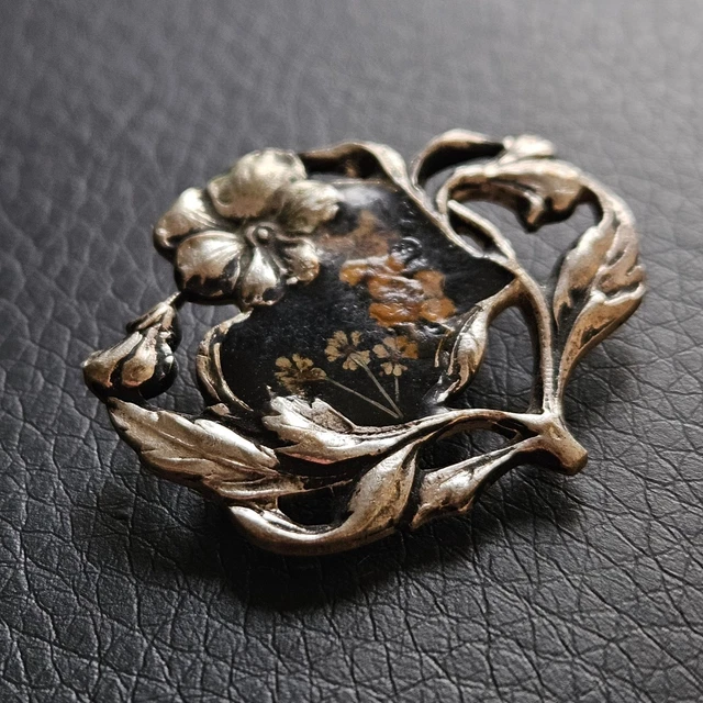 01K20 MAGNIFIQUE BROCHE BIJOU ANCIEN PORTE PHOTO EN ARGENT MASSIF COEUR 1900