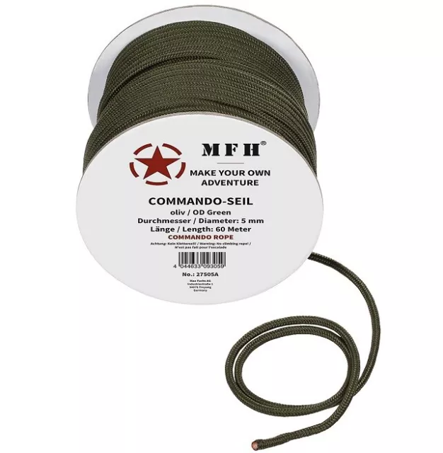 Commando Seil 5 mm,7 mm,9 mm, 60 m Fallschirmseil Mehrzweckseil Schnur Leine NEU