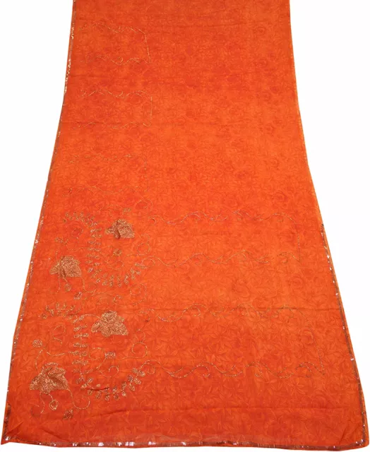 Jahrgang Saree Orange Indisch Blumen Textil Frauen Georgette Sari DIY SI22810